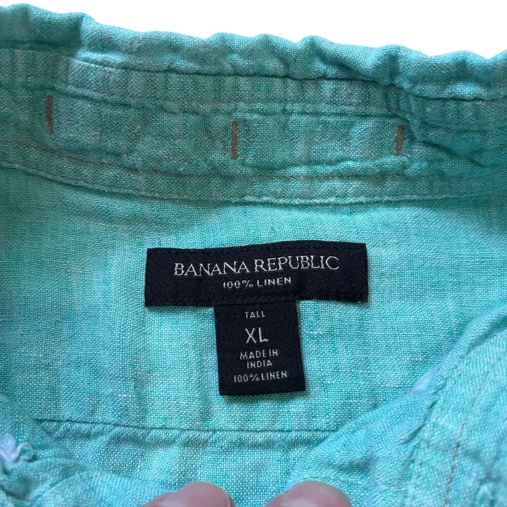 Banana Republic Men’s Light Blue 100% Linen Casual Dress Short Sleeve XL Resort